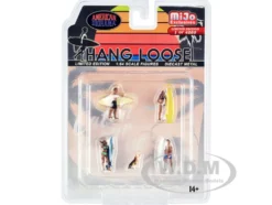 Hang Loose 5 piece Diecast Set 4 Surfer Figures 1 Dog Limited Edition 4800 pieces Worldwide 1/64 Scale Models American Diorama AD-76500MJ