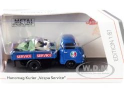 Hanomag Kurier Transporter Vespa Service Blue 2 Vespas Green and Cream 1/87 HO Diecast Models Schuco 452661400