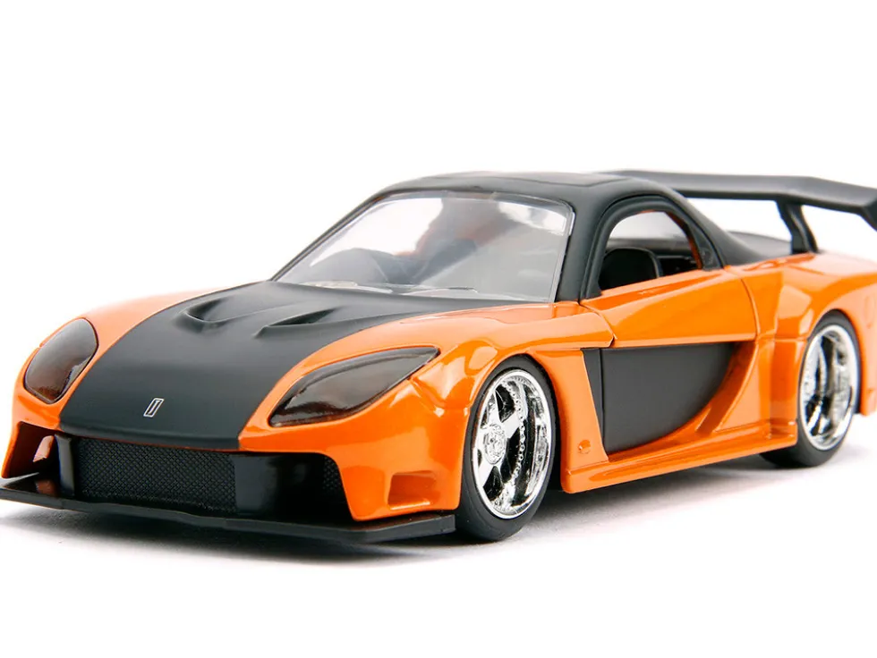 Han's Mazda RX-7 Orange Metallic Matt Black Toyota GR Supra Orange Metallic Black Hood Set 2 pieces Fast & Furious Series 1/32 Diecast Model Cars Jada 32910