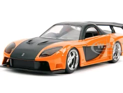 Han's Mazda RX-7 RHD (Right Hand Drive) Orange Metallic and Black "25 Years of Fast & Furious" "The Fast and the Furious: Tokyo Drift" (2006) Movie "Fast & Furious" Series 1/32 Diecast Model Car by Jada