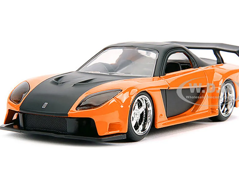 Han's Mazda RX-7 RHD (Right Hand Drive) Orange Metallic and Black "25 Years of Fast & Furious" "The Fast and the Furious: Tokyo Drift" (2006) Movie "Fast & Furious" Series 1/32 Diecast Model Car by Jada