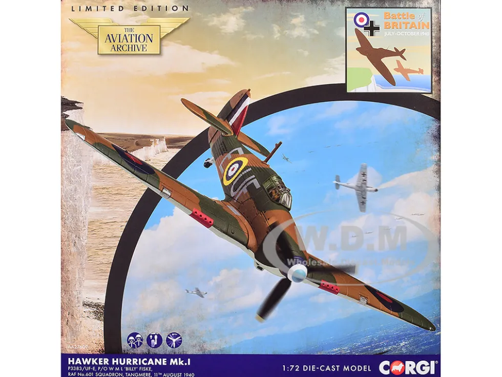 Hawker Hurricane Mk.I Fighter Aircraft "Pilot Officer William 'Billy' Fiske, No. 601 Squadron, Battle of Britain" (1940) British Royal Air Force "The Aviation Archive" Series 1/72 Diecast Model by Corgi
