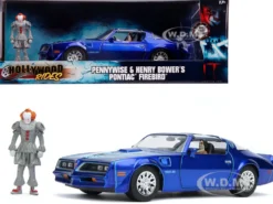 Henry Bower's Pontiac Firebird Trans Am Candy Blue Pennywise Diecast Figurine It Chapter Two 2019 Movie 1/24 Diecast Model Car Jada 31118