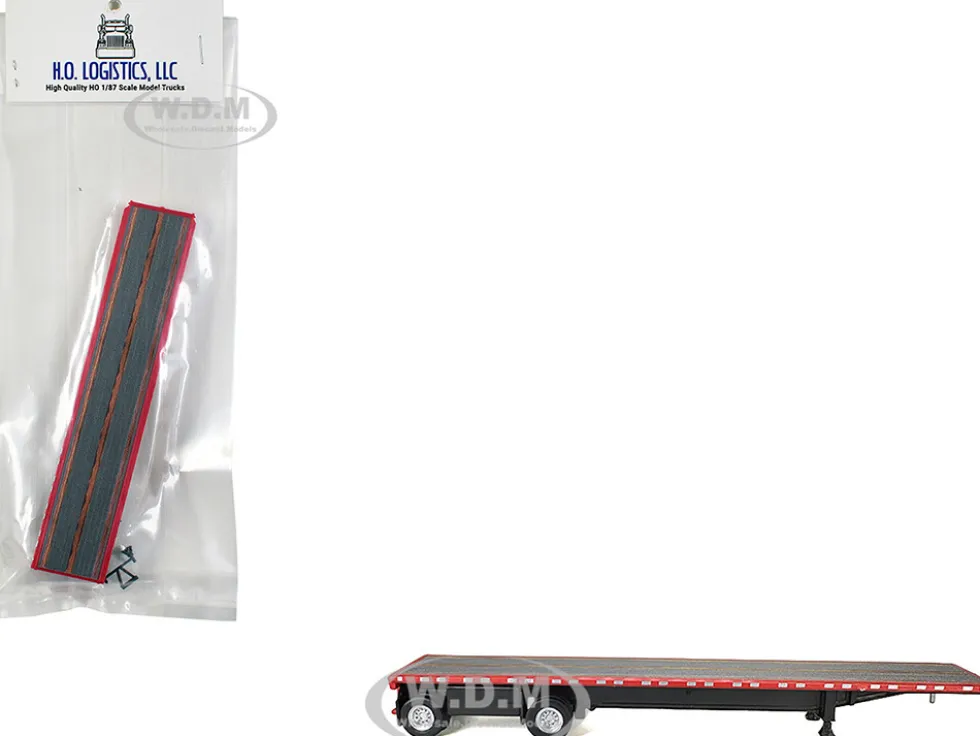 High Boy Spread Axle Flatbed Trailer Red 1/87 (HO) Plastic Model Car by HO Logistics