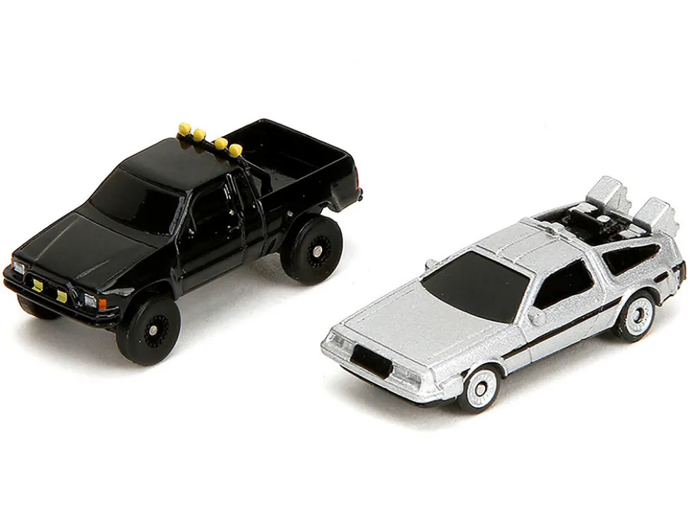 Hill Valley Courthouse Diorama with Black Pickup Truck and Delorean "Back to the Future" (1985) Movie "Nano Scene" Series Model by Jada