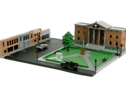 Hill Valley Courthouse Diorama with Black Pickup Truck and Delorean