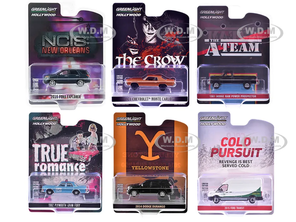 Hollywood Series Set of 6 pieces Release 43 1/64 Diecast Model Cars by Greenlight