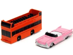 Hollywood 100 Walk of Fame Diorama with Pink Convertible and Double Decker Bus Nano Scene Series model Jada 34807