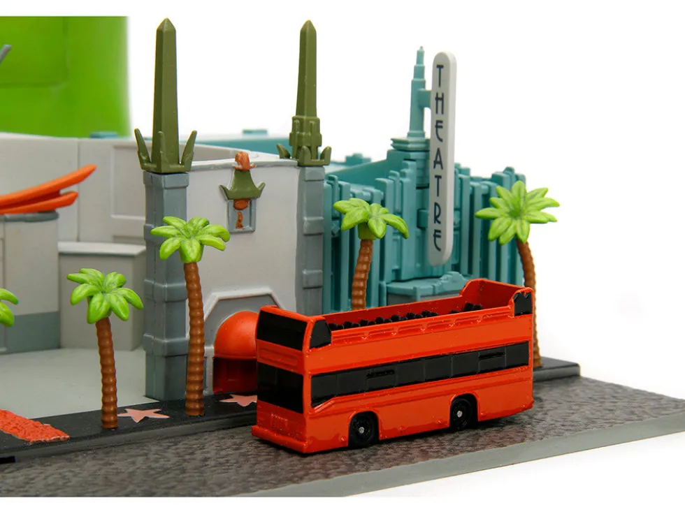 Hollywood 100 Walk of Fame Diorama with Pink Convertible and Double Decker Bus Nano Scene Series model Jada 34807