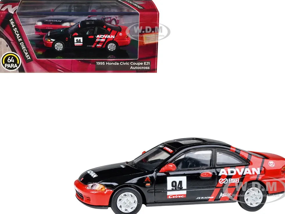 1995 Honda Civic Coupe EJ1 #94 "Autocross - ADVAN" Black and Red 1/64 Diecast Model Car by Paragon Models