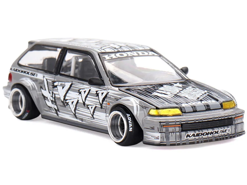 Honda Civic (EF) "Manga V1" Gray Metallic with Graphics (Designed by Jun Imai) "Kaido House" Special 1/64 Diecast Model Car by Mini GT