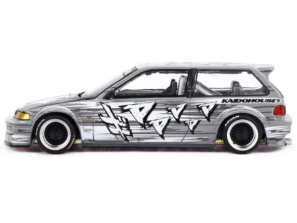 Honda Civic (EF) "Manga V1" Gray Metallic with Graphics (Designed by Jun Imai) "Kaido House" Special 1/64 Diecast Model Car by Mini GT