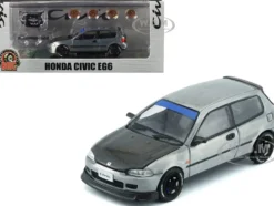 Honda Civic EG6 RHD (Right Hand Drive) Raw Metal with Carbon Hood with Alternates 1/64 Diecast Model Car by BM Creations