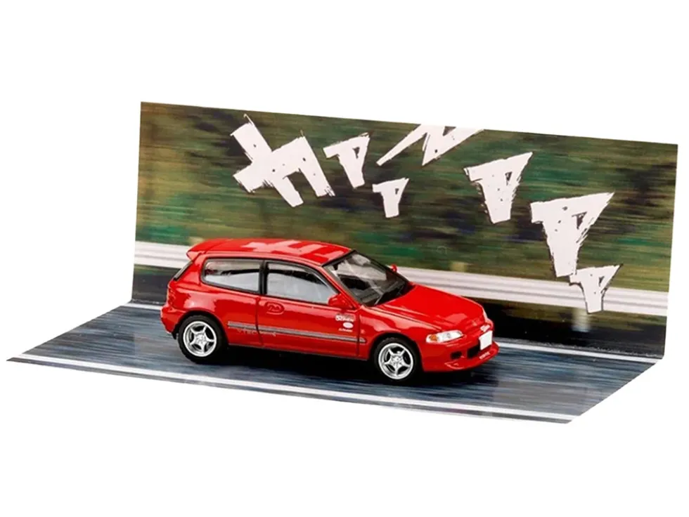 Honda Civic (EG6) RHD (Right Hand Drive) "Myogi Night Kids" Red "Initial D" (1995-2013) Manga "Diorama Set Series" 1/64 Diecast Model Car by Hobby Japan