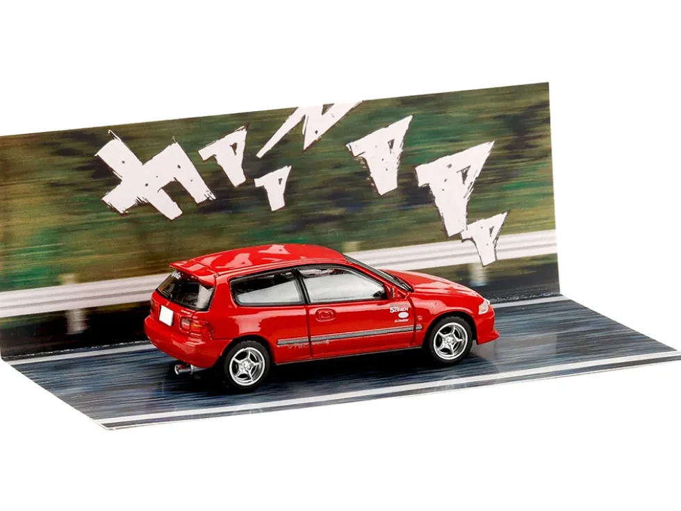 Honda Civic (EG6) RHD (Right Hand Drive) "Myogi Night Kids" Red "Initial D" (1995-2013) Manga "Diorama Set Series" 1/64 Diecast Model Car by Hobby Japan