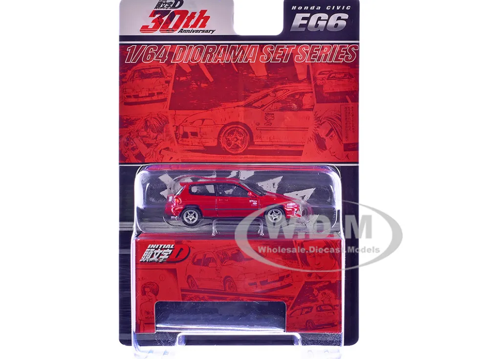 Honda Civic (EG6) RHD (Right Hand Drive) "Myogi Night Kids" Red "Initial D" (1995-2013) Manga "Diorama Set Series" 1/64 Diecast Model Car by Hobby Japan