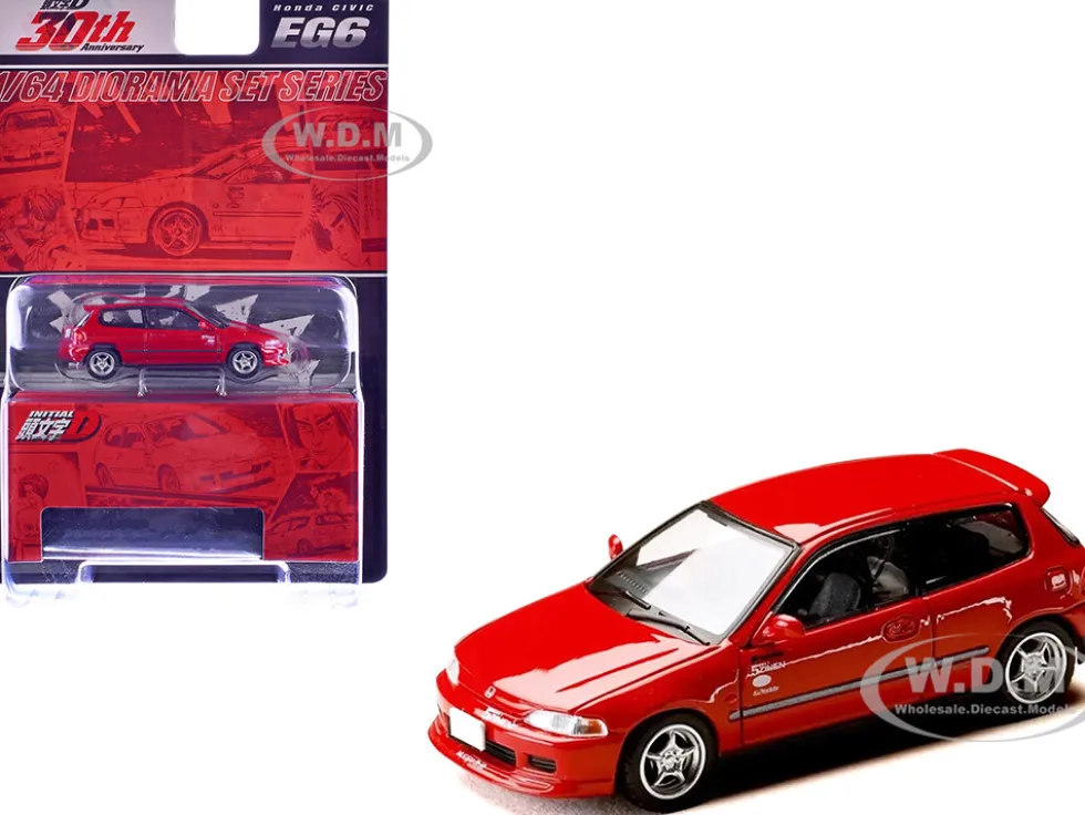 Honda Civic (EG6) RHD (Right Hand Drive) "Myogi Night Kids" Red "Initial D" (1995-2013) Manga "Diorama Set Series" 1/64 Diecast Model Car by Hobby Japan