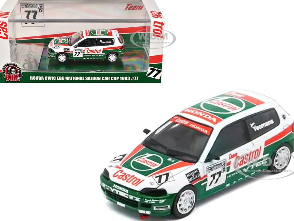 Honda Civic EG6 RHD (Right Hand Drive) #77 Team Castrol "National Saloon Car Cup" (1993) 1/64 Diecast Model Car by BM Creations