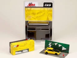 Honda Civic (EK9) RHD (Right Hand Drive) Yellow with Carbon Hood "Initial D" (1995-2013) Manga "Diorama Set Series" 1/64 Diecast Model Car by Hobby Japan