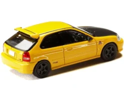 Honda Civic (EK9) RHD (Right Hand Drive) Yellow with Carbon Hood "Initial D" (1995-2013) Manga "Diorama Set Series" 1/64 Diecast Model Car by Hobby Japan