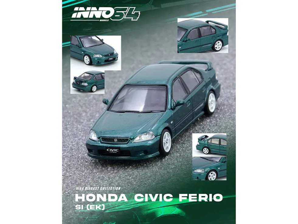 Honda Civic Ferio Si (EK) RHD (Right Hand Drive) Green Metallic 1/64 Diecast Model Car by Inno Models