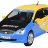 2001 Honda Civic Type R EP3 Blue and Yellow with Black Hood "Spoon Sports" 1/64 Diecast Model Car by Paragon Models