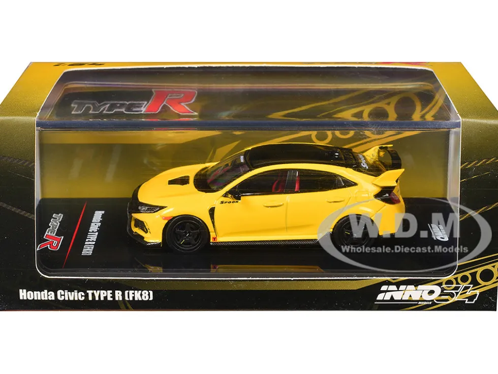 Honda Civic Type R (FK8) RHD (Right Hand Drive) Yellow with Black Top 1/64 Diecast Model Car by Inno Models