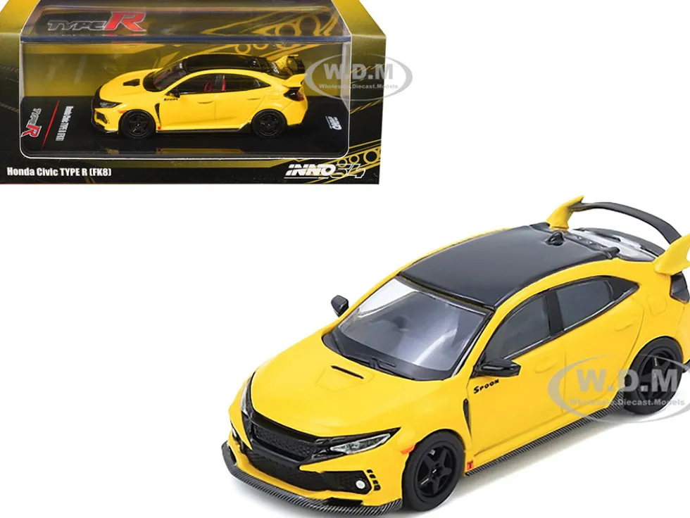 Honda Civic Type R (FK8) RHD (Right Hand Drive) Yellow with Black Top 1/64 Diecast Model Car by Inno Models