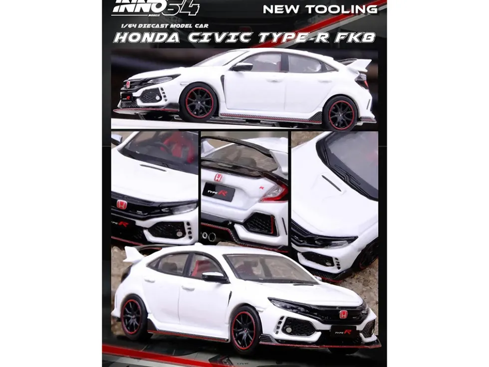 Honda Civic Type R (FK8) RHD (Right Hand Drive) White 1/64 Diecast Model Car by Inno Models