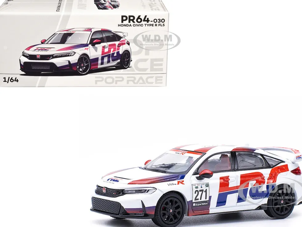 Honda Civic Type R FL5 "HRC - Honda Racing" White with Graphics 1/64 Diecast Model Car by Pop Race