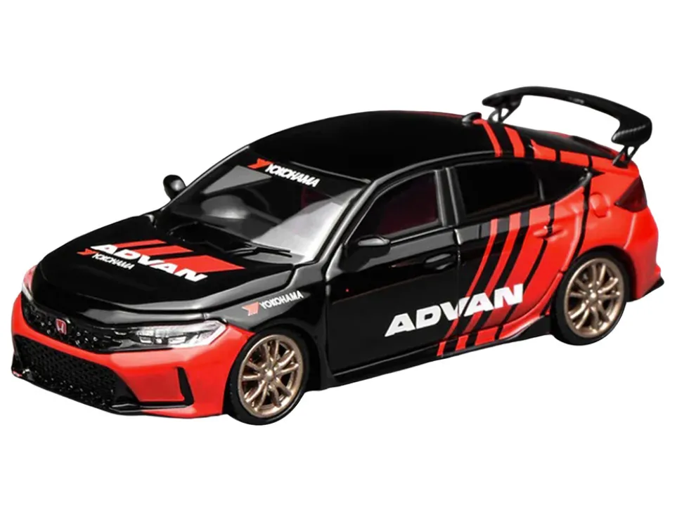 Honda Civic Type R (FL5) RHD (Right Hand Drive) "ADVAN" Black and Red 1/64 Diecast Model Car by MotorHelix