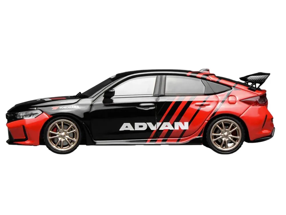 Honda Civic Type R (FL5) RHD (Right Hand Drive) "ADVAN" Black and Red 1/64 Diecast Model Car by MotorHelix