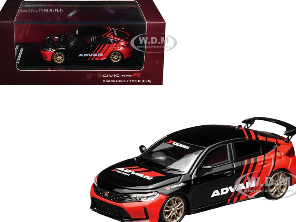 Honda Civic Type R (FL5) RHD (Right Hand Drive) "ADVAN" Black and Red 1/64 Diecast Model Car by MotorHelix