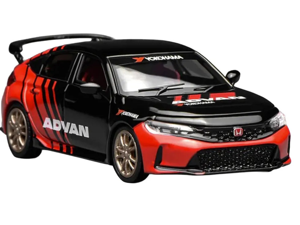 Honda Civic Type R (FL5) RHD (Right Hand Drive) "ADVAN" Black and Red 1/64 Diecast Model Car by MotorHelix