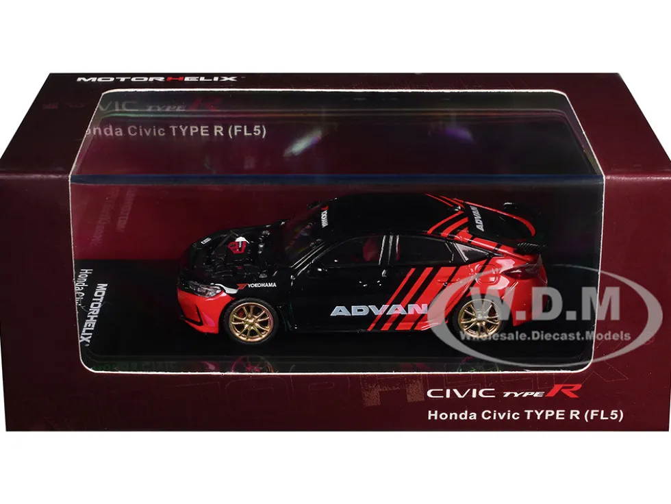 Honda Civic Type R (FL5) RHD (Right Hand Drive) "ADVAN" Black and Red 1/64 Diecast Model Car by MotorHelix