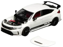 Honda Civic Type R (FL5) RHD (Right Hand Drive) "HKS" White with Black Stripes 1/64 Diecast Model Car by MotorHelix