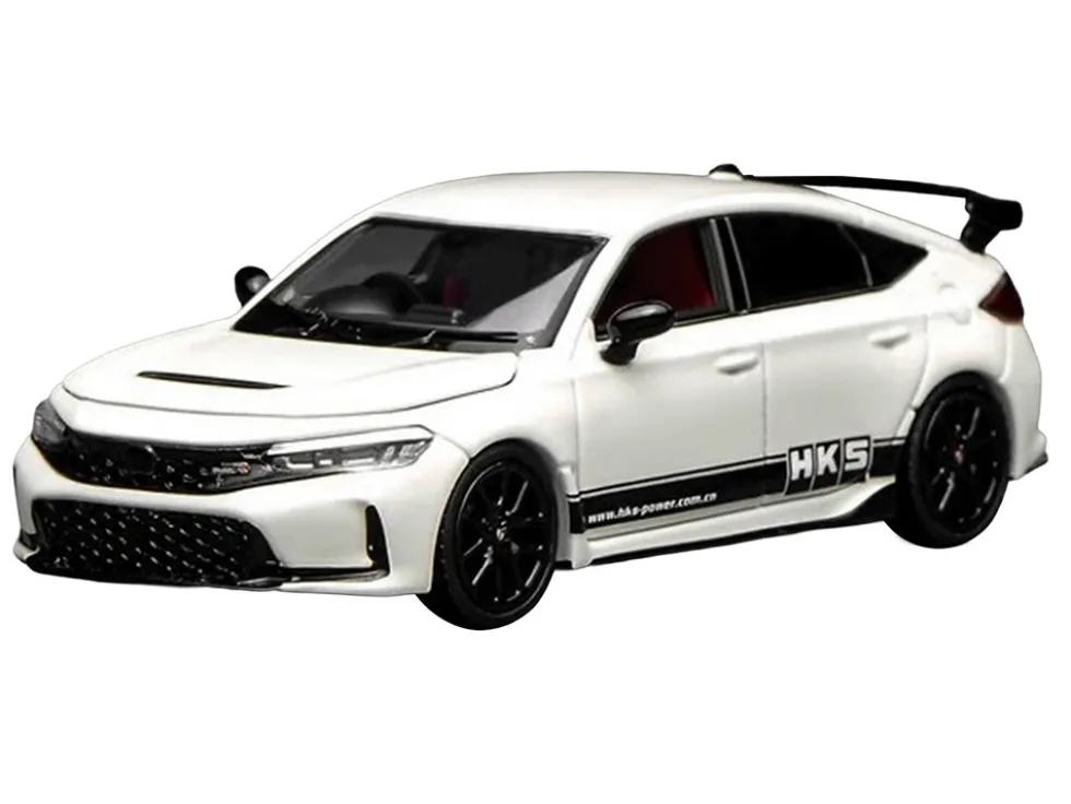 Honda Civic Type R (FL5) RHD (Right Hand Drive) "HKS" White with Black Stripes 1/64 Diecast Model Car by MotorHelix
