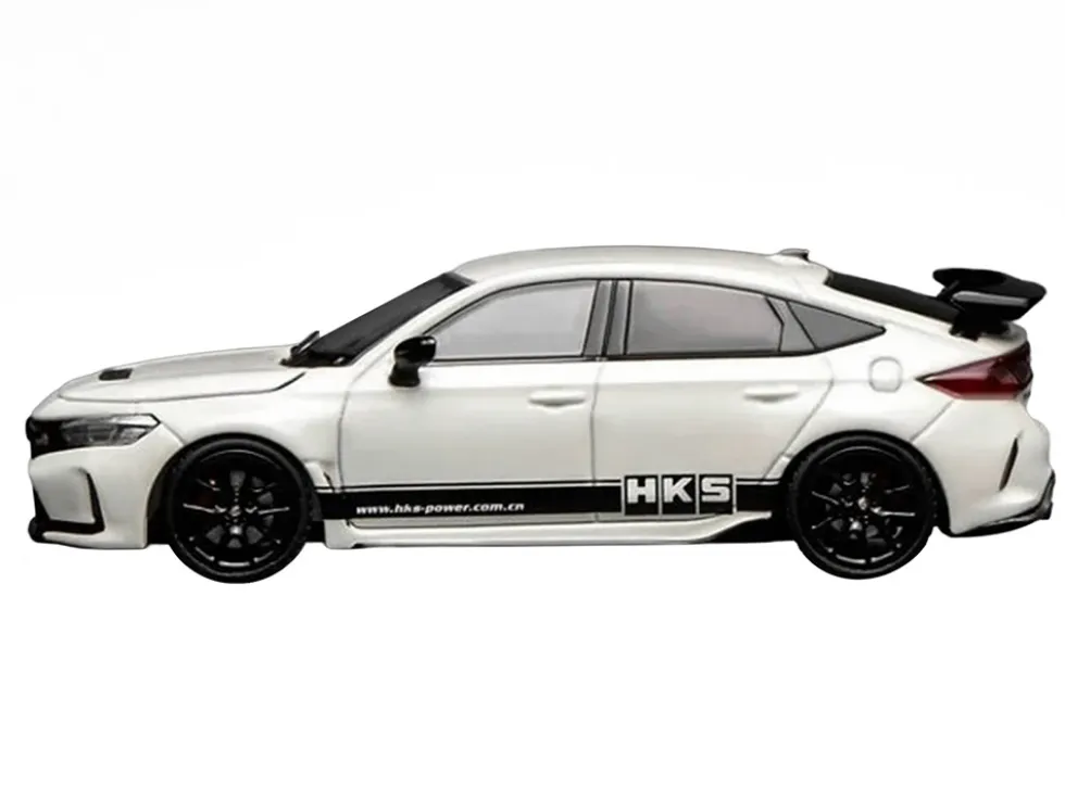 Honda Civic Type R (FL5) RHD (Right Hand Drive) "HKS" White with Black Stripes 1/64 Diecast Model Car by MotorHelix