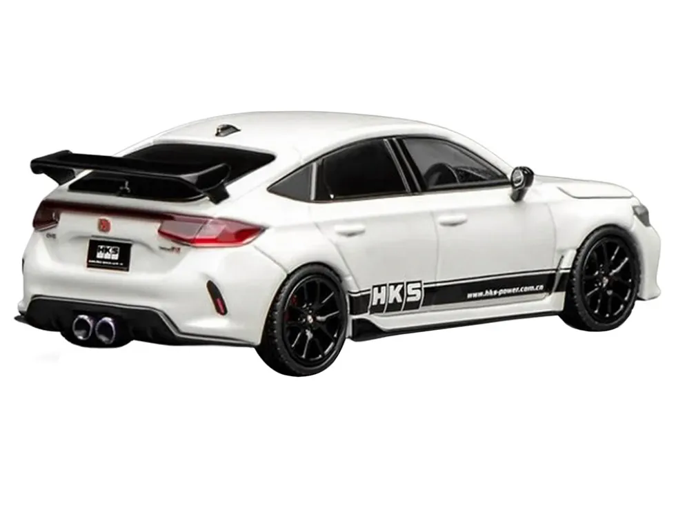 Honda Civic Type R (FL5) RHD (Right Hand Drive) "HKS" White with Black Stripes 1/64 Diecast Model Car by MotorHelix