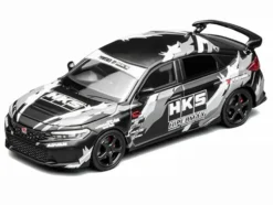 Honda Civic Type R (FL5) RHD (Right Hand Drive) "HKS" Matt Black with Graphics 1/64 Diecast Model Car by MotorHelix