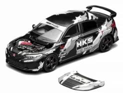 Honda Civic Type R (FL5) RHD (Right Hand Drive) "HKS" Matt Black with Graphics 1/64 Diecast Model Car by MotorHelix