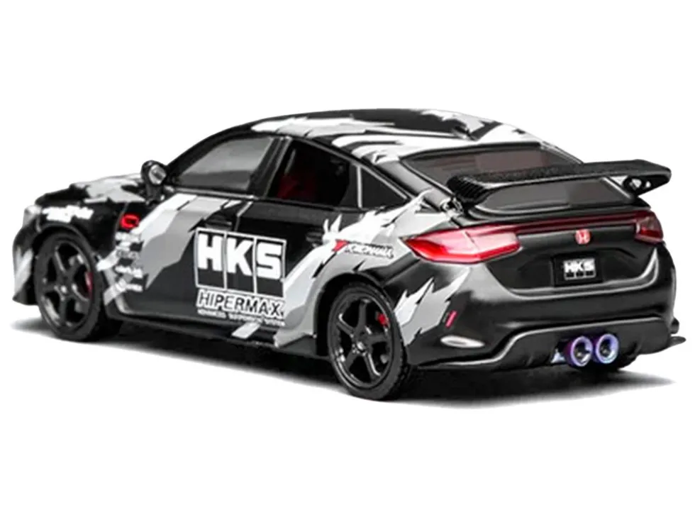 Honda Civic Type R (FL5) RHD (Right Hand Drive) "HKS" Matt Black with Graphics 1/64 Diecast Model Car by MotorHelix