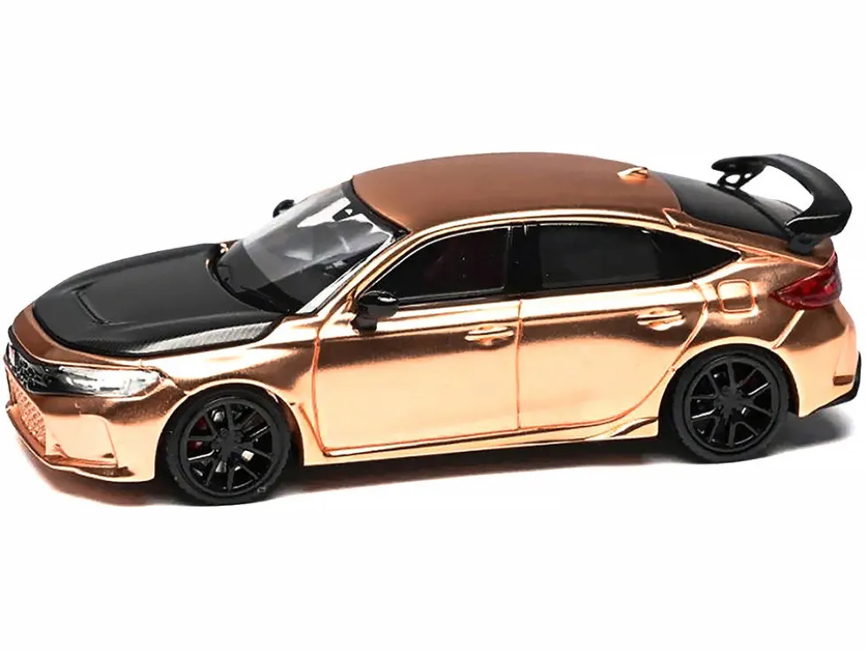 Honda Civic Type R (FL5) RHD (Right Hand Drive) Electroplating Copper Metallic with Carbon Hood "Hong Kong Toycar Salon 2025" "Senior 64" Series Limited Edition to 599 pieces Worldwide 1/64 Diecast Model Car by MotorHelix