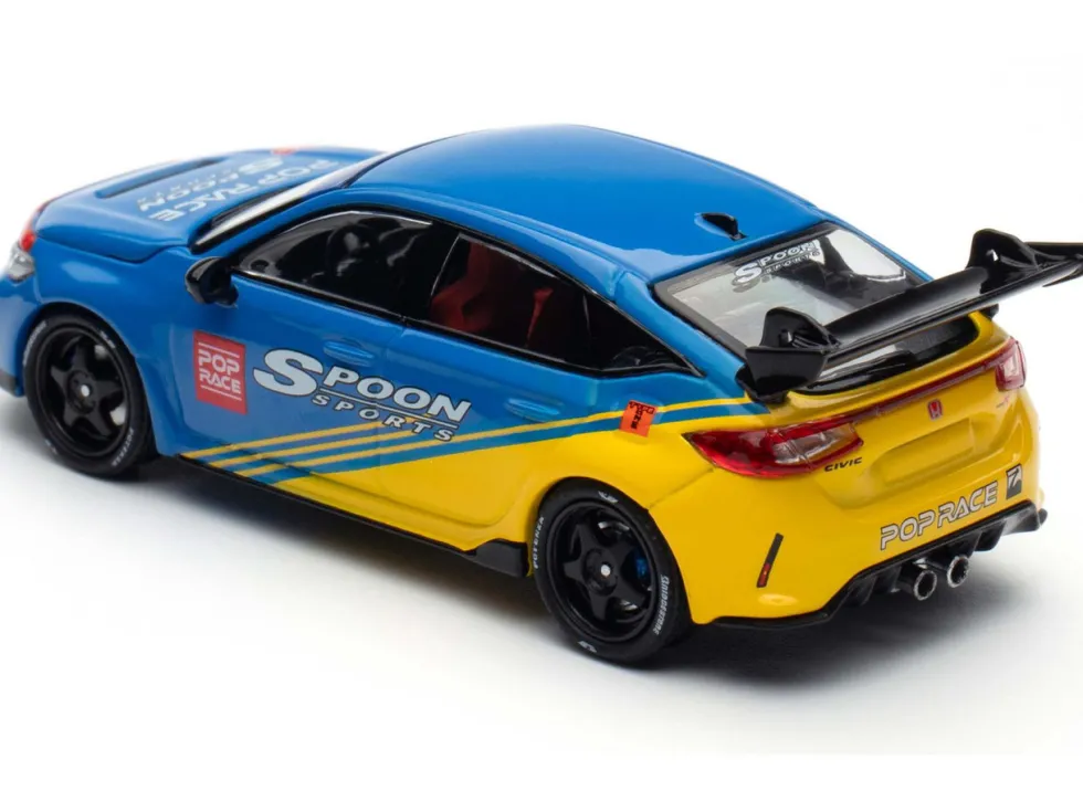 Honda Civic Type R FL5 "Spoon Sports" Blue and Yellow "Tokyo Auto Salon - Hong Kong 2025" 1/64 Diecast Model Car by Pop Race