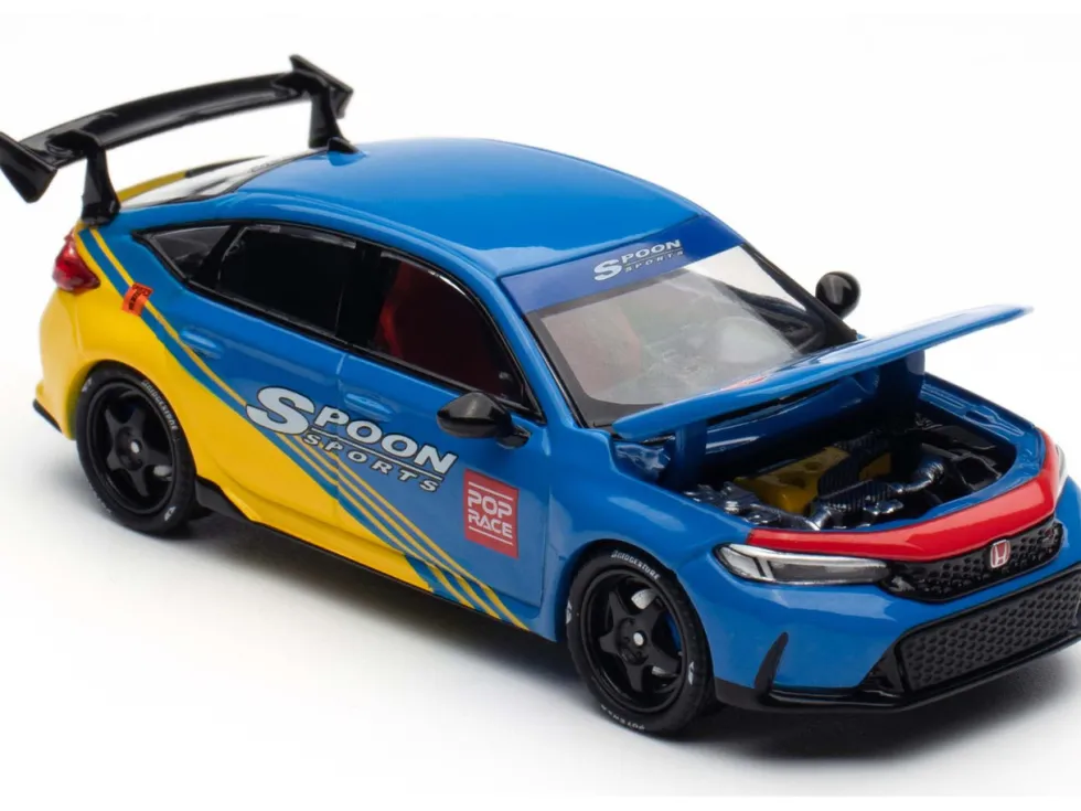 Honda Civic Type R FL5 "Spoon Sports" Blue and Yellow "Tokyo Auto Salon - Hong Kong 2025" 1/64 Diecast Model Car by Pop Race