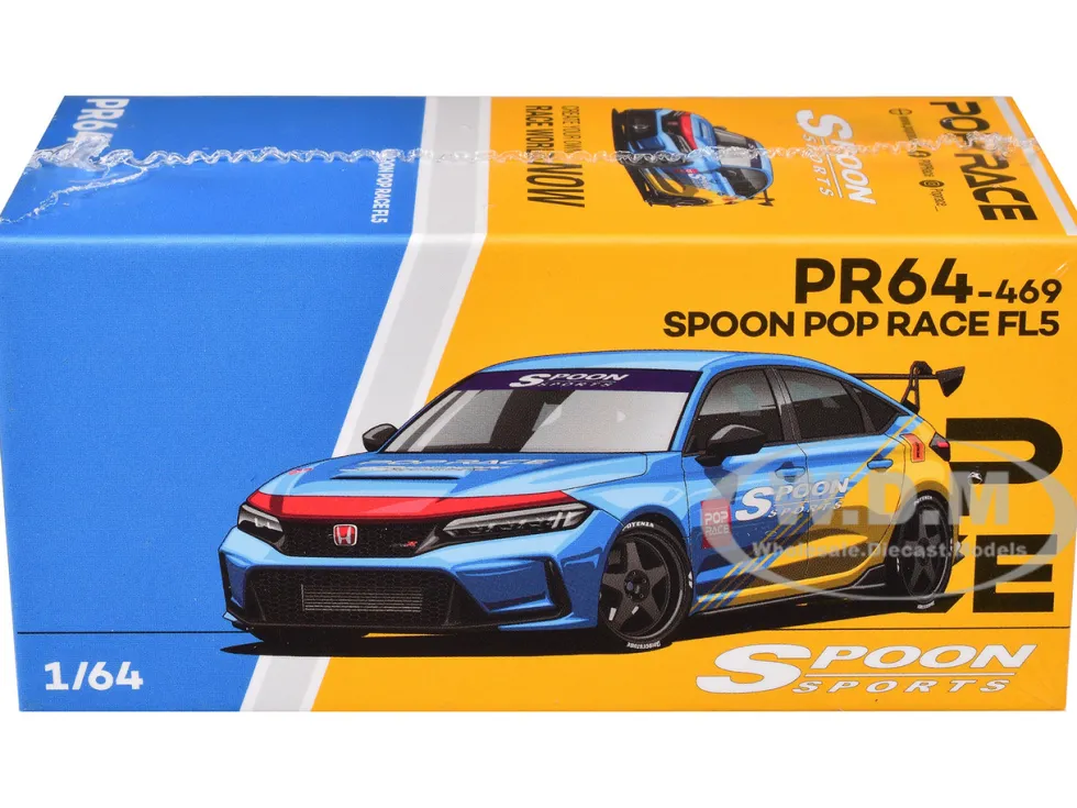 Honda Civic Type R FL5 "Spoon Sports" Blue and Yellow "Tokyo Auto Salon - Hong Kong 2025" 1/64 Diecast Model Car by Pop Race