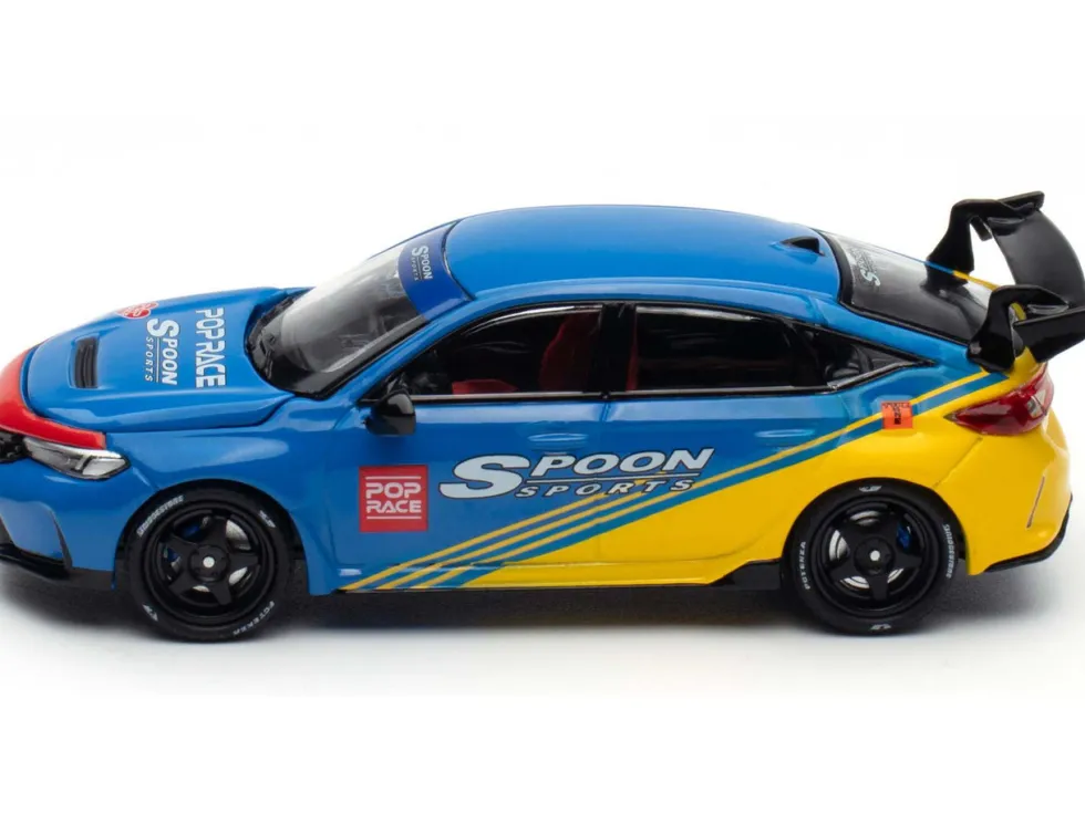 Honda Civic Type R FL5 "Spoon Sports" Blue and Yellow "Tokyo Auto Salon - Hong Kong 2025" 1/64 Diecast Model Car by Pop Race