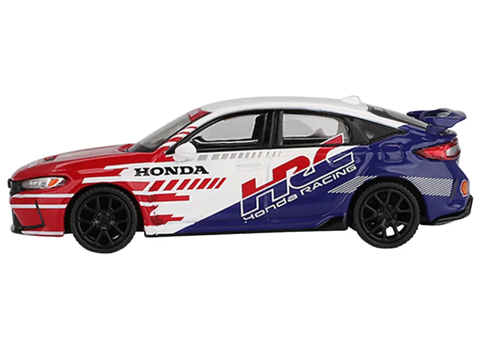 Honda Civic TYPE R "2024 Pace Car HRC" White with Red and Blue Graphics Limited Edition 1/64 Diecast Model Car by Mini GT