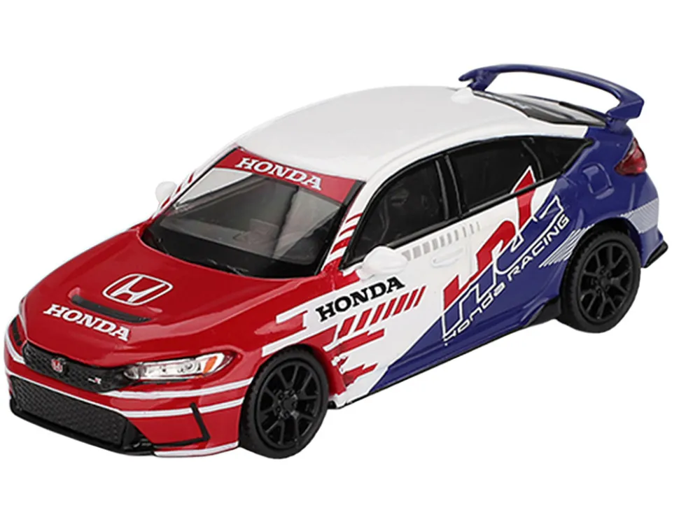 Honda Civic TYPE R "2024 Pace Car HRC" White with Red and Blue Graphics Limited Edition 1/64 Diecast Model Car by Mini GT