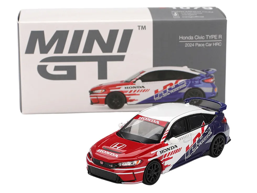 Honda Civic TYPE R "2024 Pace Car HRC" White with Red and Blue Graphics Limited Edition 1/64 Diecast Model Car by Mini GT